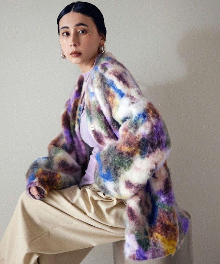 ジャケット・アウター UND TEXTURE ART FLOWER KNIT CARDIGAN