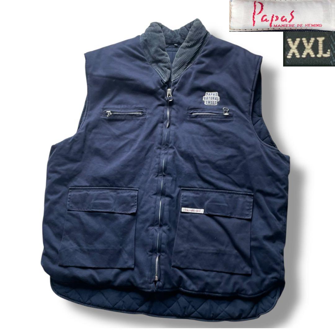 Papas パパス XXL コットンツイル 中綿入り 刺繍入りベスト イタリア製