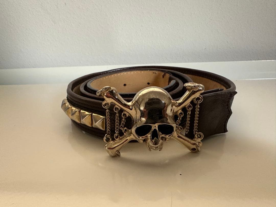 Roen ロエン スカルバックル スタッズレザーベルト