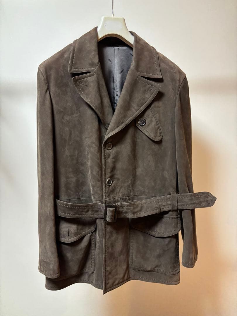 HERMES ブラウン スェードレザー ジャケット ベルト付き