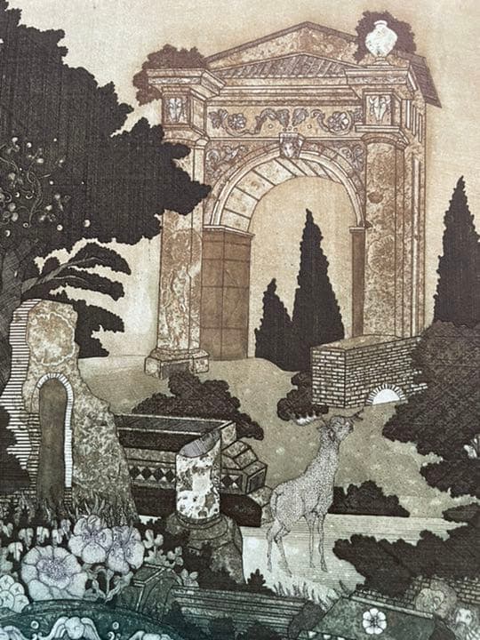 銅版画 : 山下清澄 フォロ・ロマーノ 1 「イタリアの幻想」シリーズ