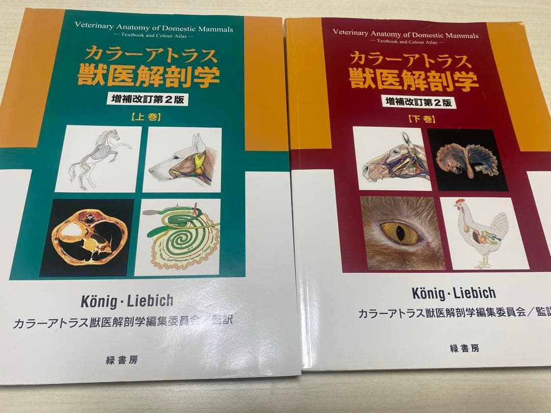 獣医解剖学　カラーアトラス　増補改訂第2版　上下巻セット