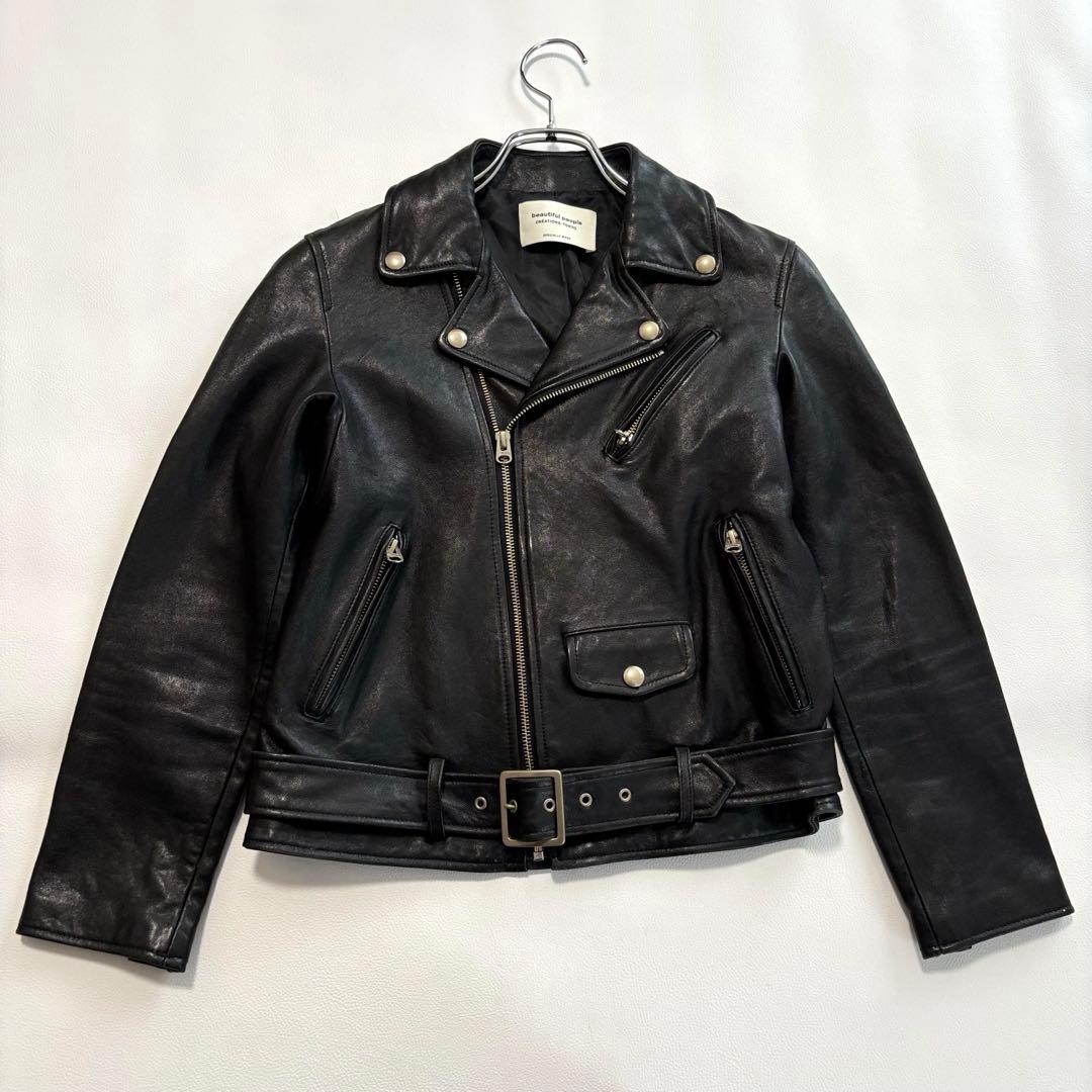 美品 ビューティフルピープル ラムレザーダブルライダースジャケット