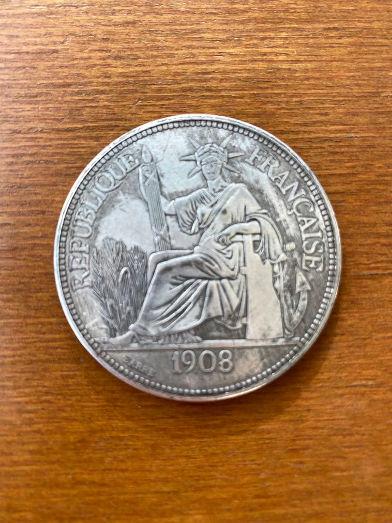 フランス領インドシナ貿易銀 シルバー 銀貨 コイン 1ピアストル 1908年