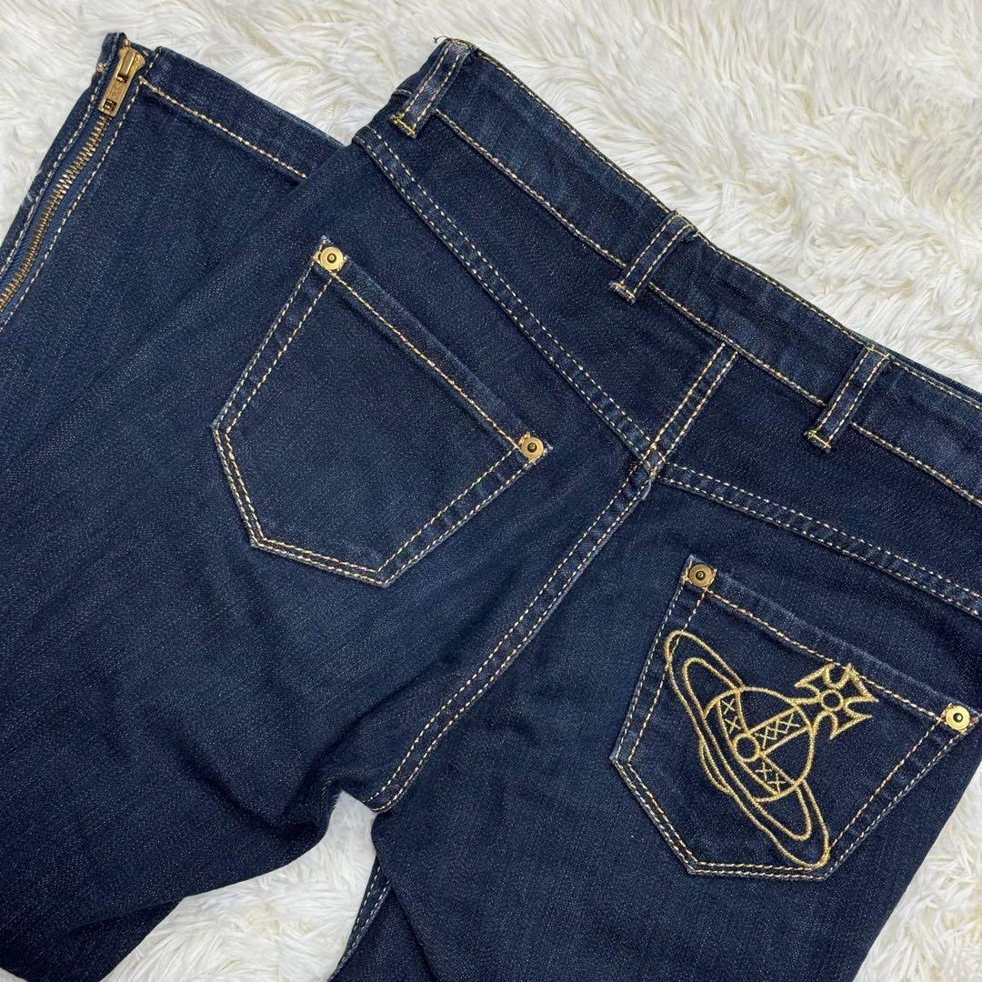 【希少/日本製】ヴィヴィアンウエストウッド 裾ジップ オーブ刺繍 デニム 2