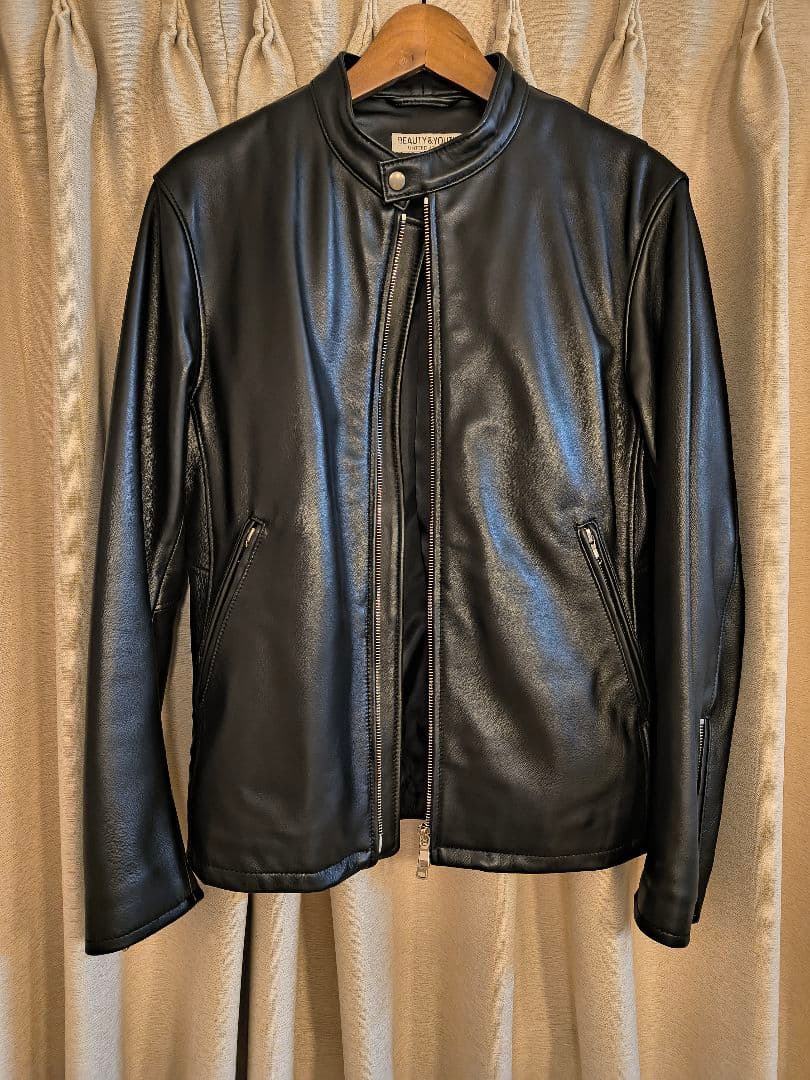 【美品】ブラック シングルライダースジャケット M シープレザー