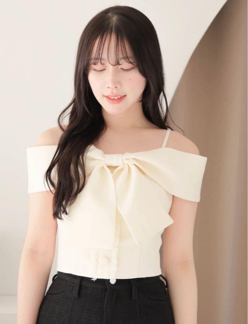 【新品タグ付き】 Lip Service ツイードリボンオフショルトップス