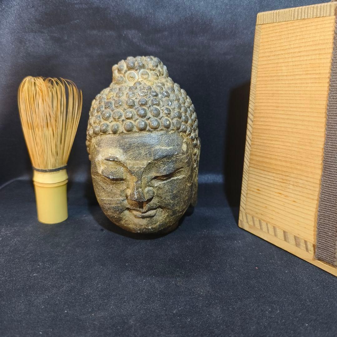 中国仏教美術 佛頭 天然石 手彫り骨董 アンティーク 石窟発掘 蒐集家放出極上品