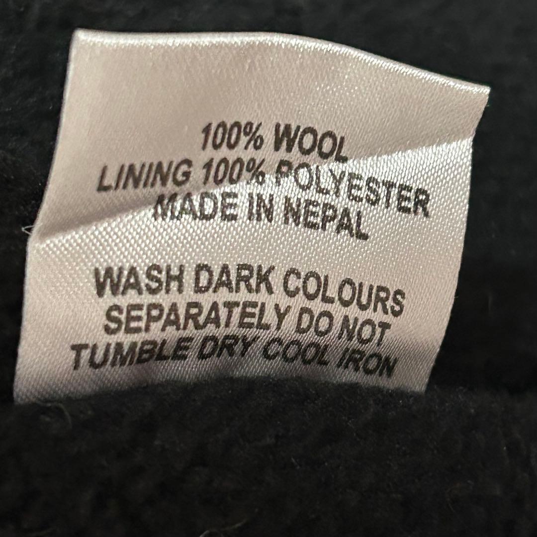 希少 ネパール製 ニット パーカー 裏地フリース ネイティブ柄 黒 茶