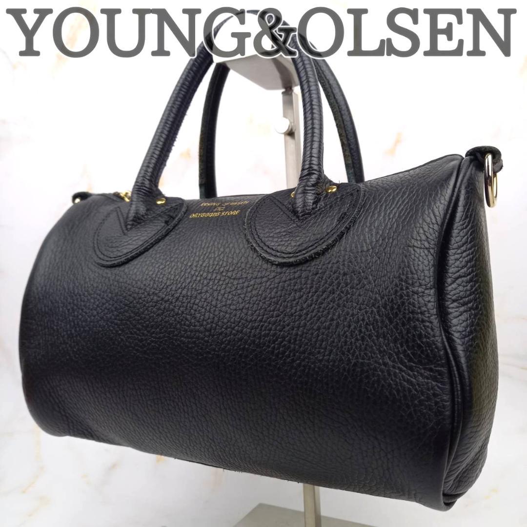 ✨良品✨ ヤング＆オルセン ミニボストンバッグ オールレザー シボ革 ブラック
