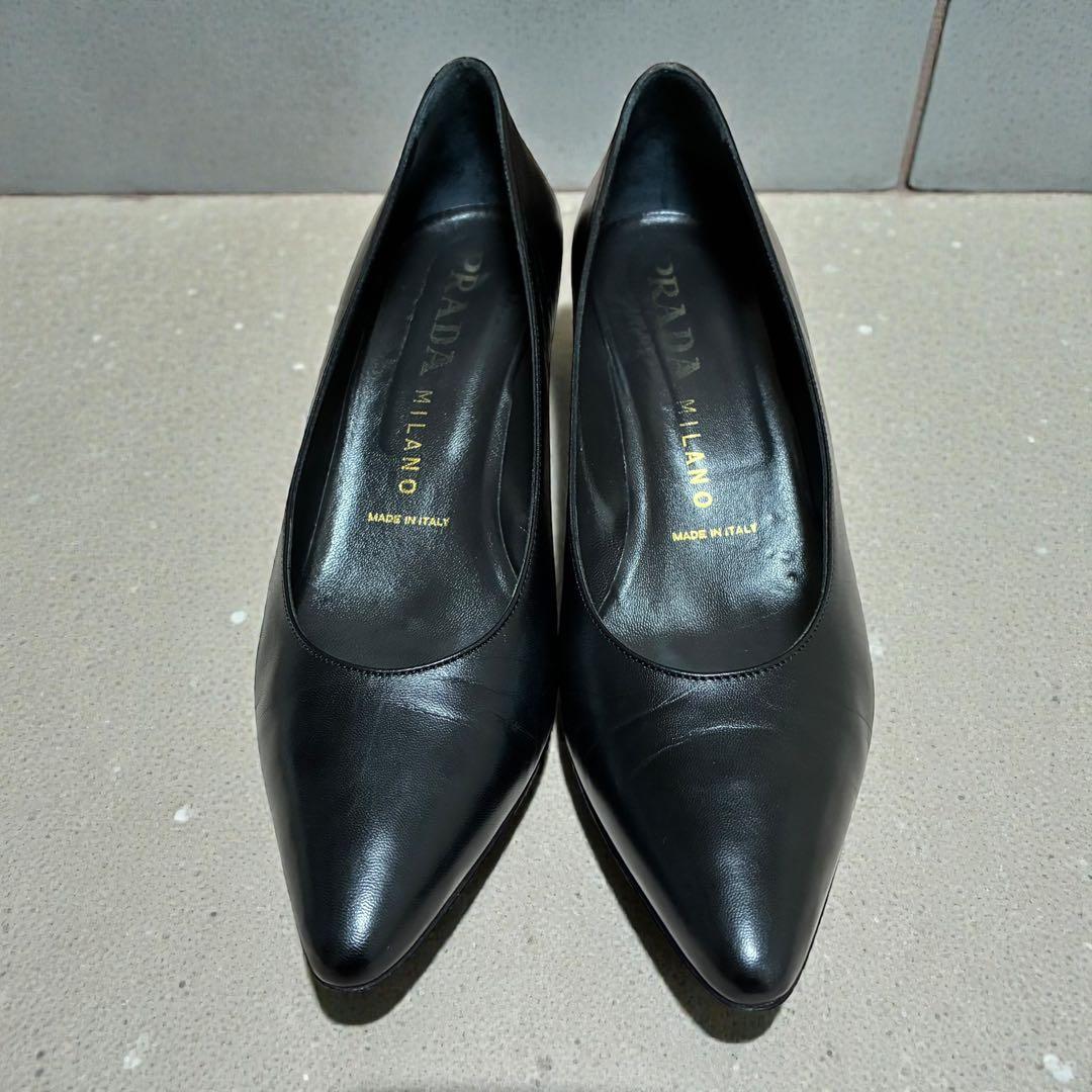 PRADA プラダ レザーパンプス ポインテッドトゥ 黒 37.5 24.5 - メルカリ