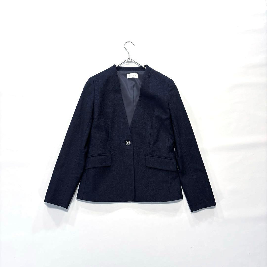 PLST プラステ ノーカラージャケット パンツ セットアップ ネイビー M