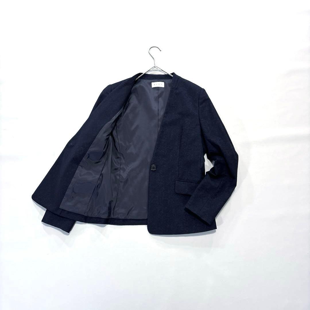 PLST プラステ ノーカラージャケット パンツ セットアップ ネイビー M