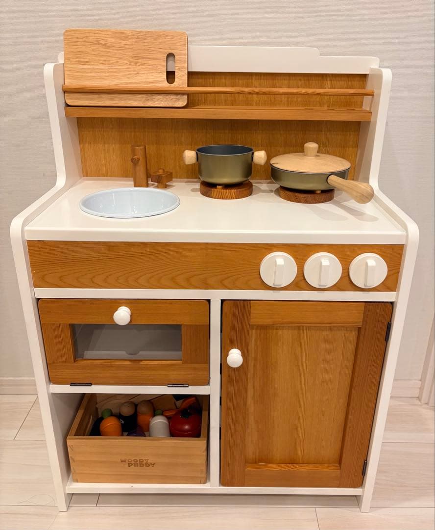 木製おままごとキッチン　ピエニコティ　モモナチュラル　ウッディプッディ付き