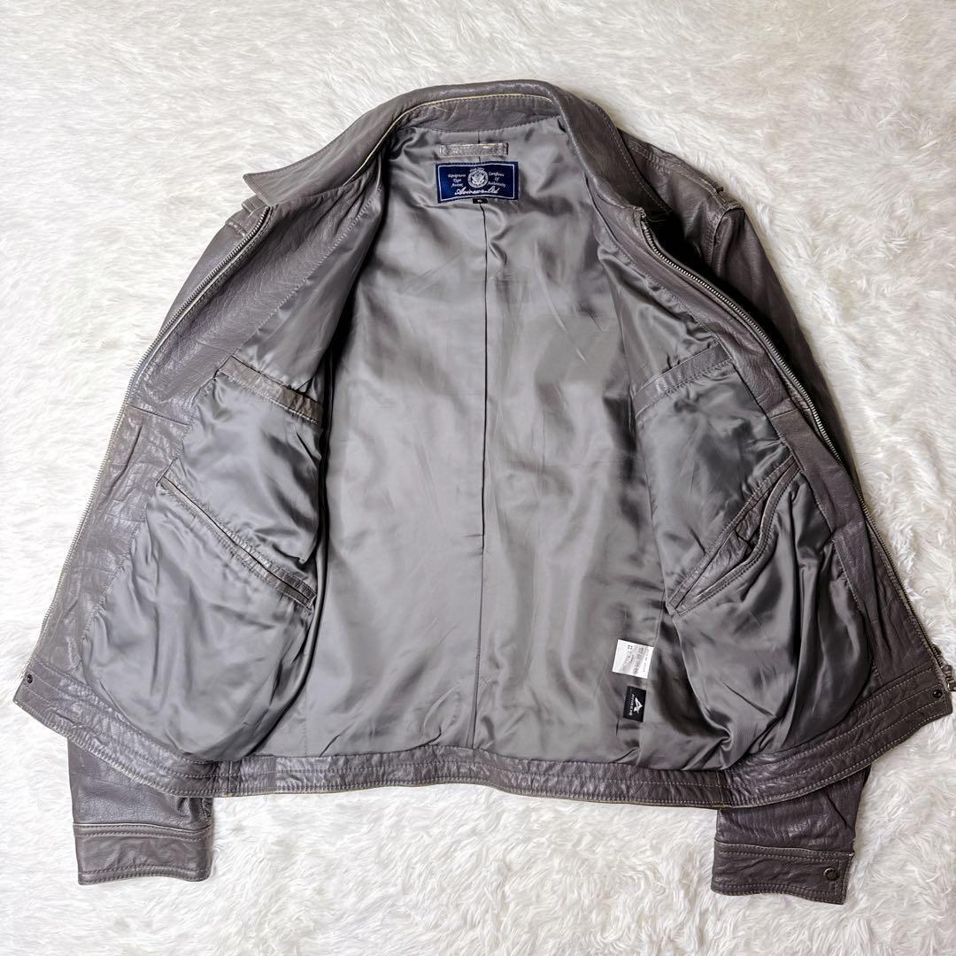 AVIREX レザージャケット グレー XLサイズ 牛革 - メルカリ