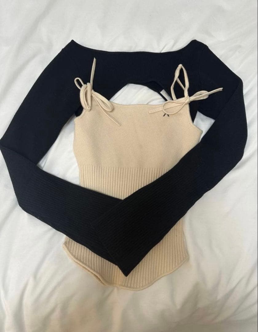 andmary Bebe ribbon set tops black - メルカリ