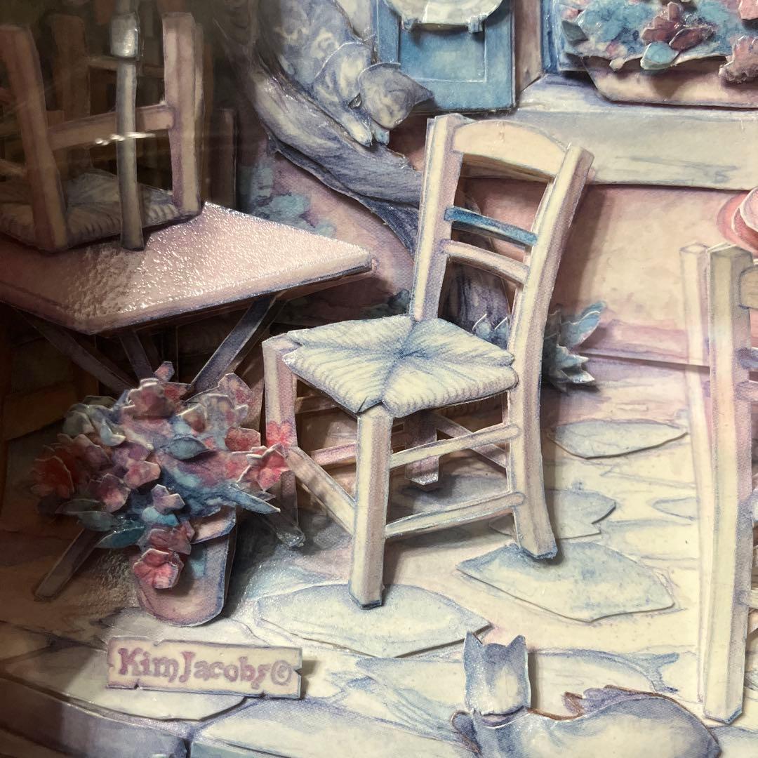 シャドーボックス完成品 kim Jacobs 額付き 立体アート カフェ風景