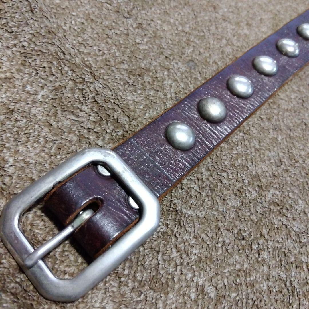 Mサイズ JEF GULLEA レザー スタッズベルト 茶芯