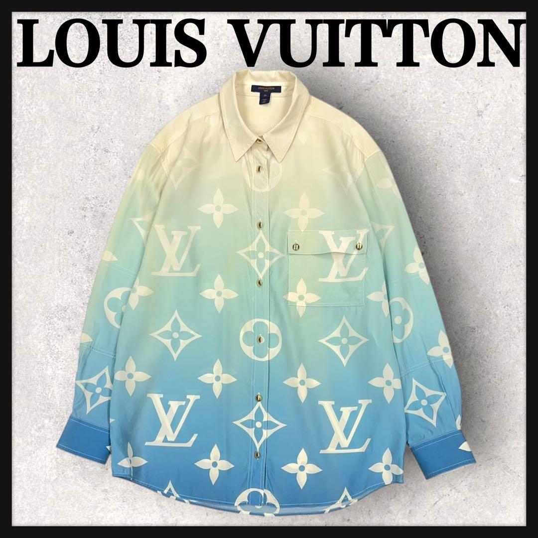 12084【近年モデル】ルイヴィトン　モノグラム総柄シルクシャツ　グラデーション