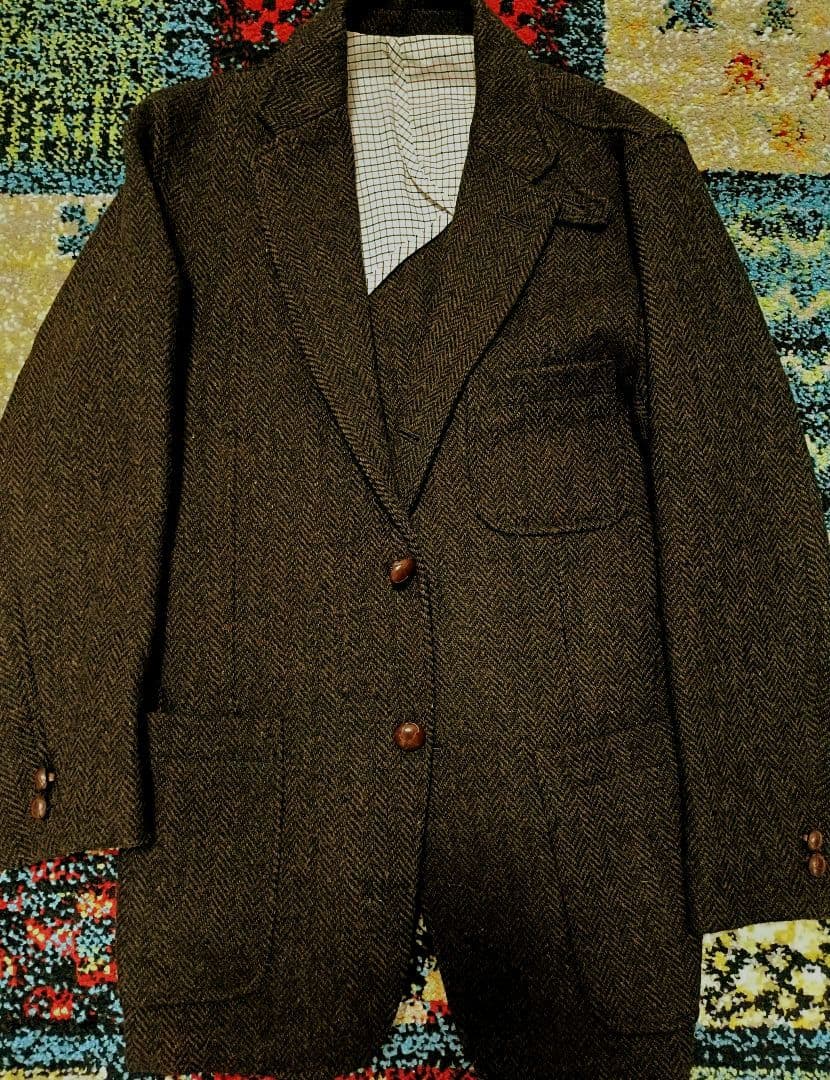 Beams ヘリンボーンツイードジャケット ダークブラウン