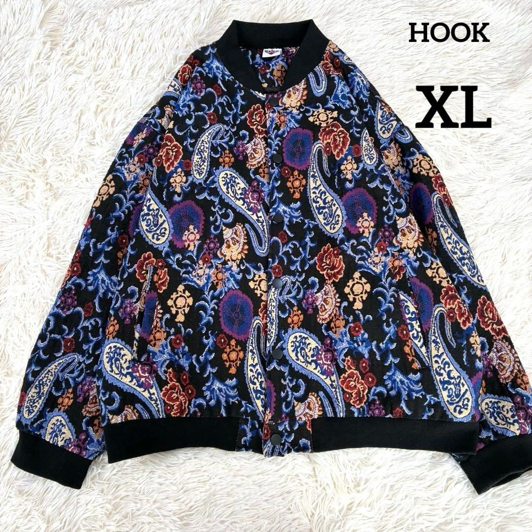 HOOK ペイズリー ゴブラン 総柄 ブルゾン ジャケット ブラック XL