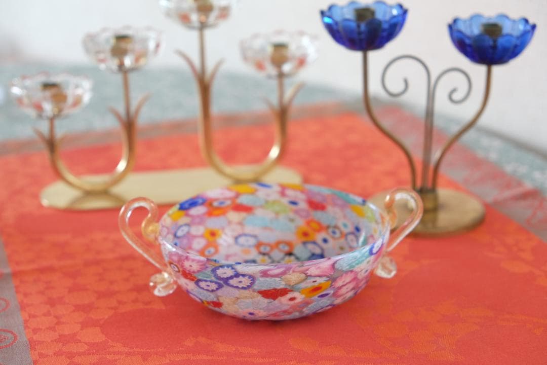 吹きガラス ミルフィオリ 検/プレート/民藝/ワイングラス/舩木倭帆/江波冨士子