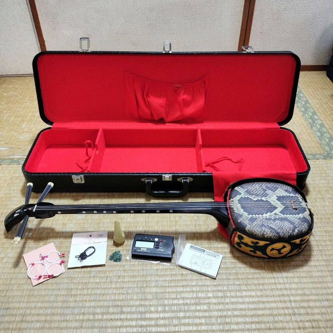 沖縄三線　縞黒檀（カマゴン）　真壁型　付属品多数　初心者セット　すぐに弾けます