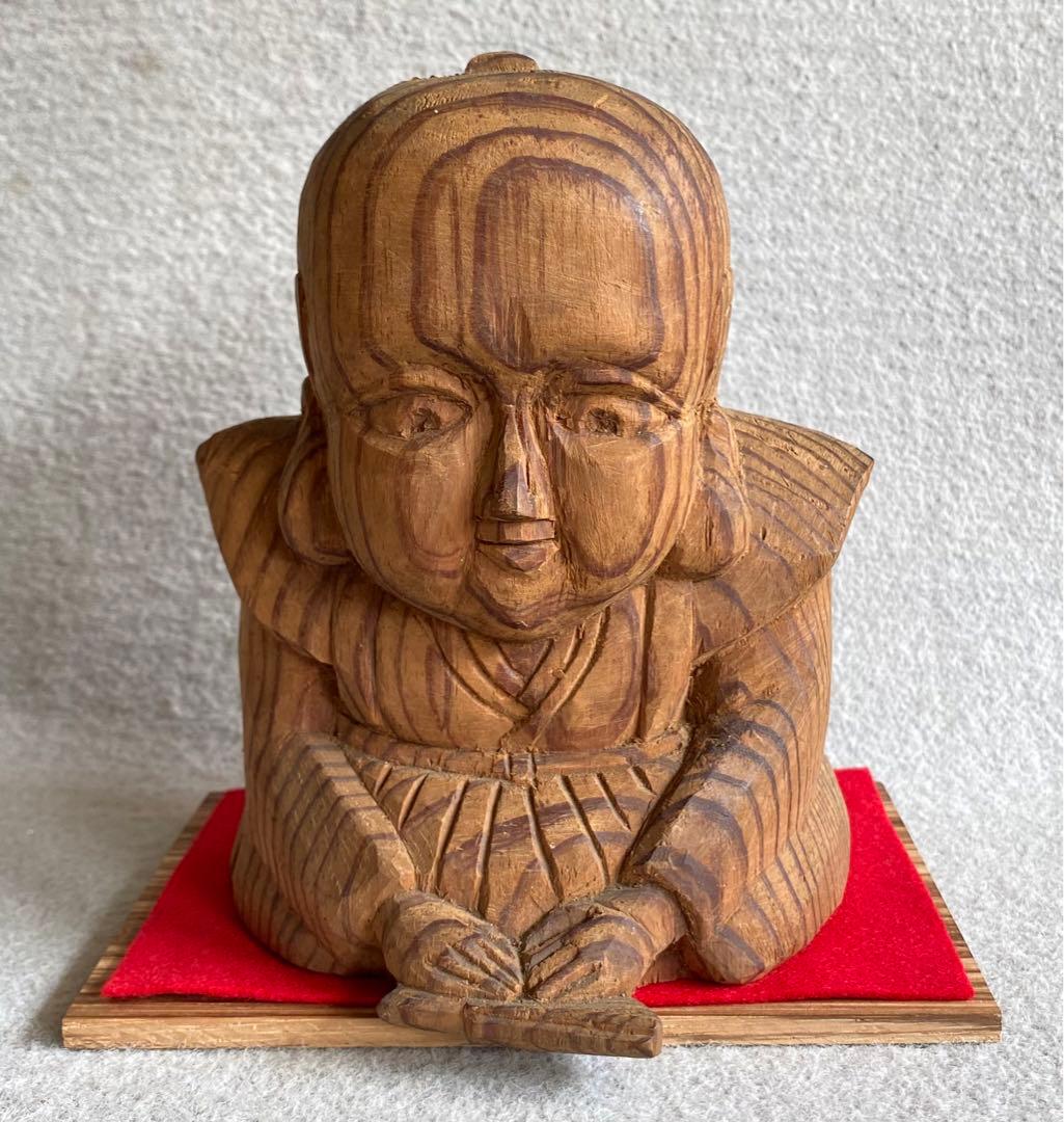 レトロ・縁起物】木彫りの福助さん - メルカリ