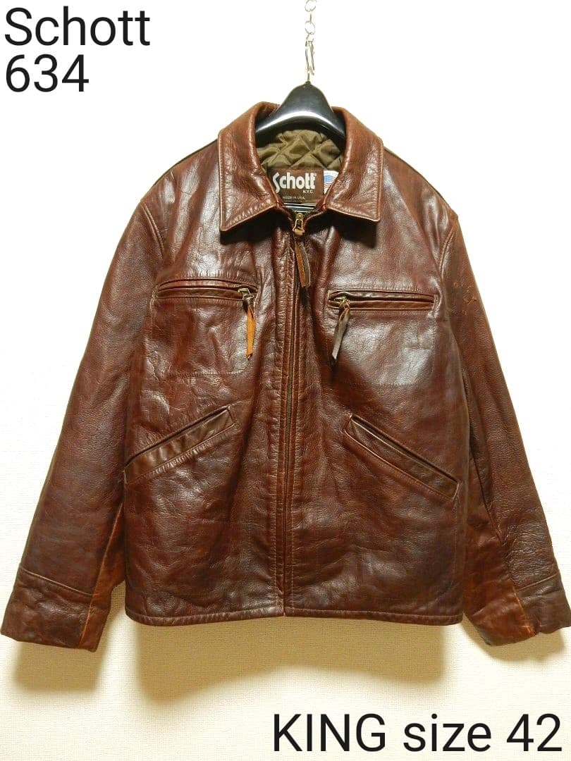 ショットschott襟付シングルライダース634トラッカージャケット42赤茶