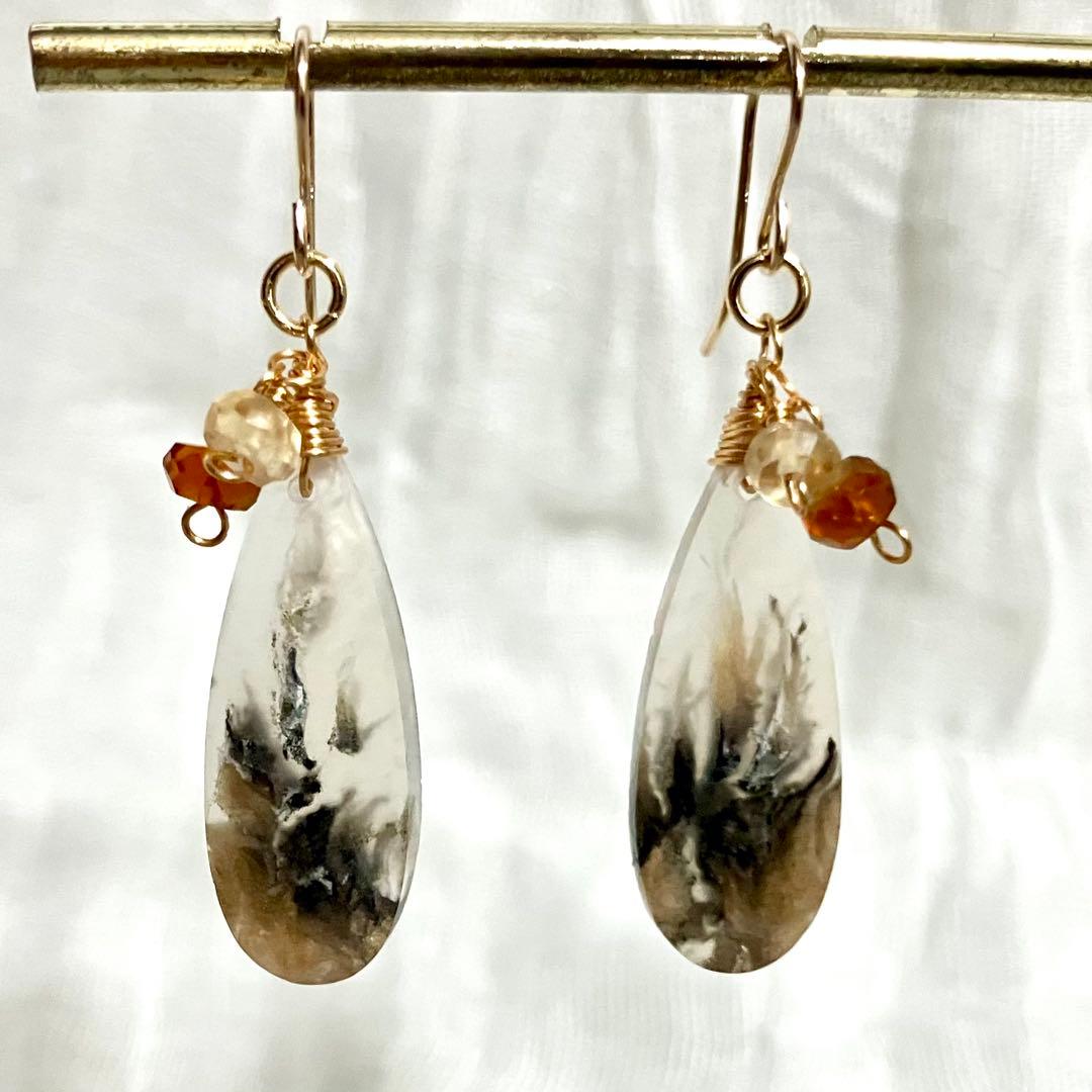 14kgf 天然石 一点物 タイガーデンドリティックアゲート ピアス