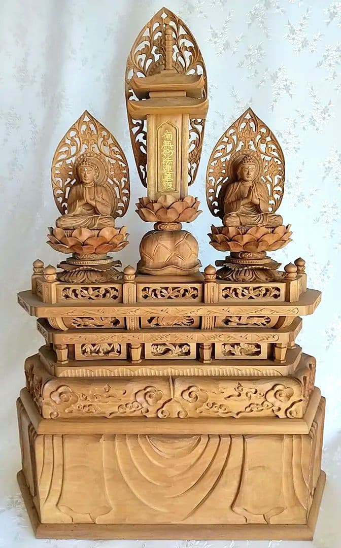 三宝尊 [大#81] 題目宝塔 釈迦如来坐像 多宝如来坐像 ◆白檀 木彫 仏像 三宝尊 [大#81] 題目宝塔 釈迦如来坐像 多宝如来坐像 ◇白檀 木彫