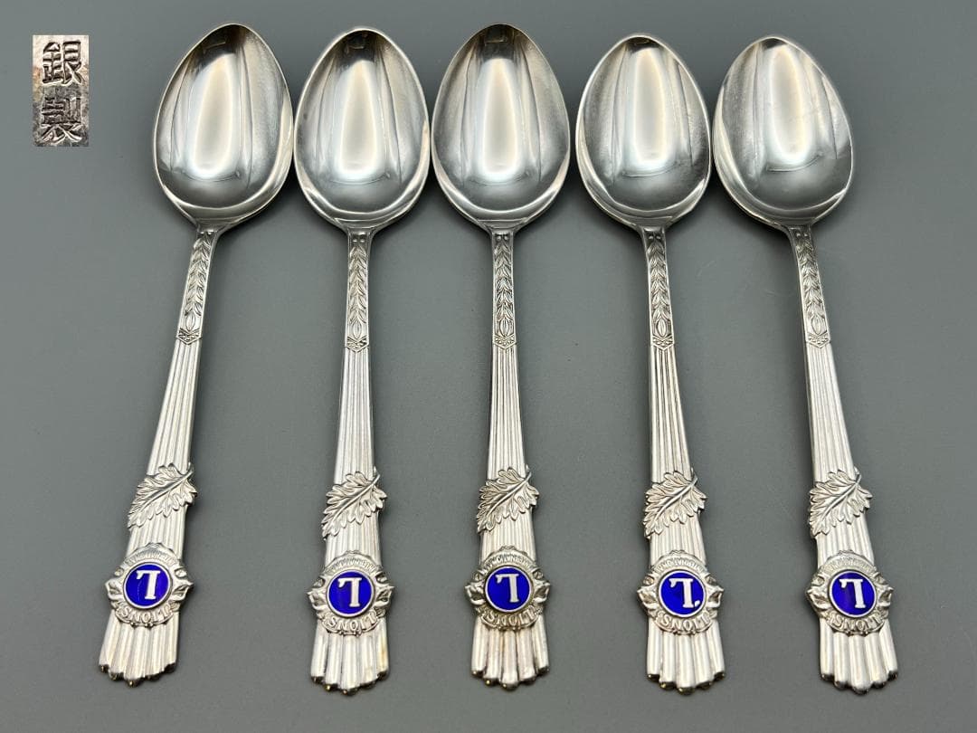 【海】銀製刻印　スプーン　５点セット　重量約74.8g　銀食器 銀細工 Dusseldorf Silver 800】ドイツ製 銀スプーン 6本セット シルバー
