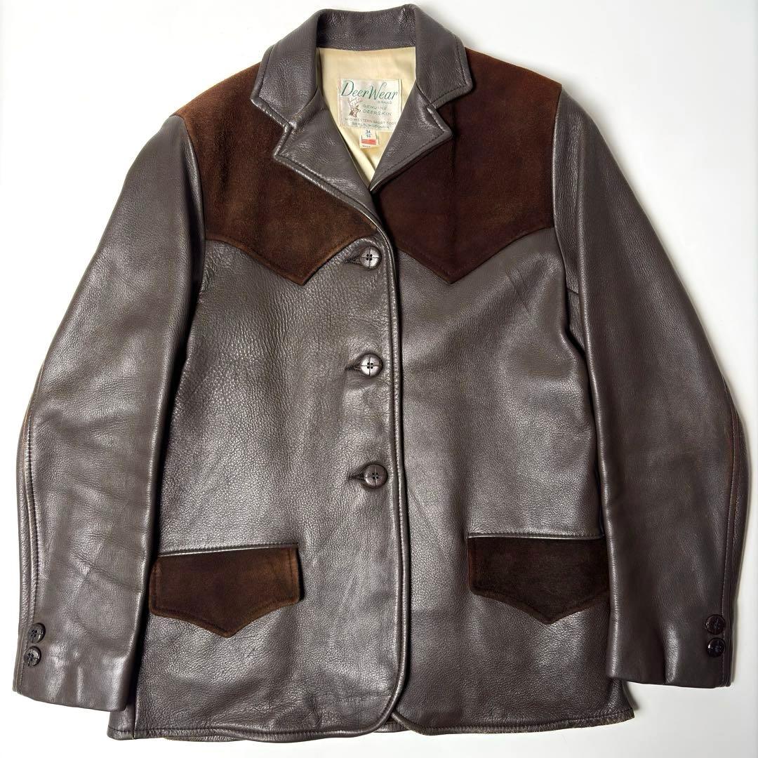 【米国製】Deer Wear レザージャケット 茶 34 鹿革 ウエスタン
