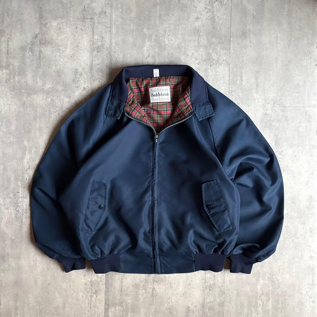 【80s vintage】ハリントンジャケット　裏地チェック　usa製　短丈 ハリントンジャケット裏地チェックドッグイヤーベージュ短丈スウィング