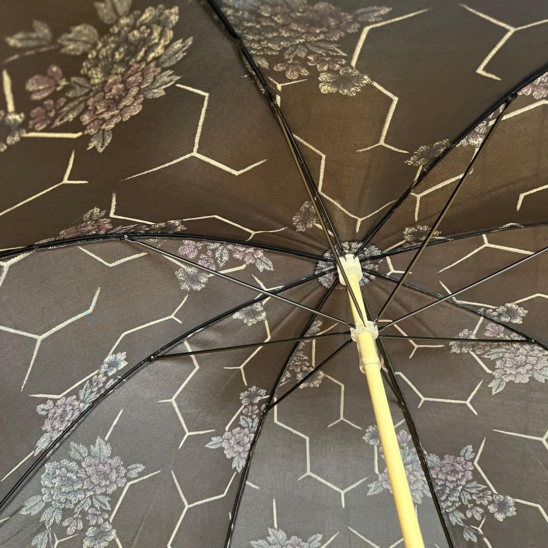 大島紬リメイク＊手作りおしゃれ日傘とお揃い巾着トート＊黒地花柄