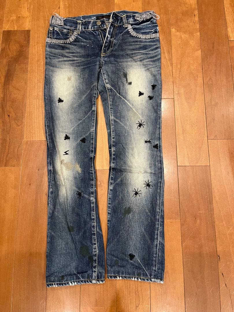 アンダーカバー　蝿・蜘蛛刺繍デニムパンツ/06AW