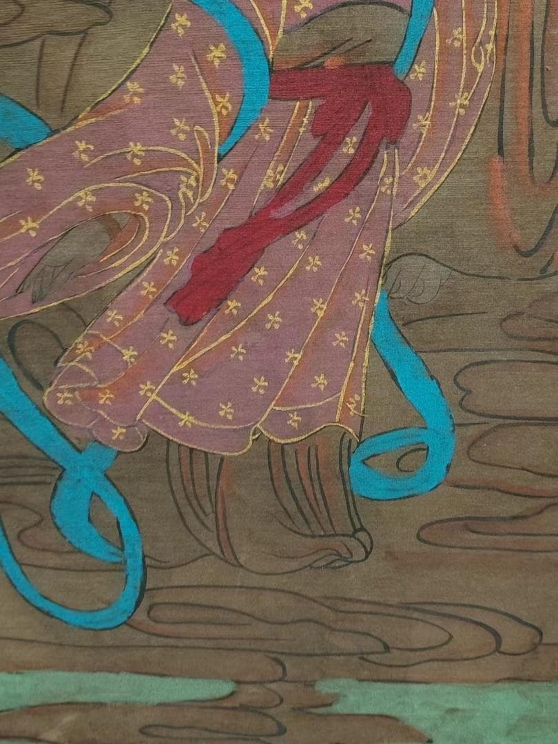 中国古美術・純手描き・人物画芯・送子觀音画像167x86cm・書画・絹本