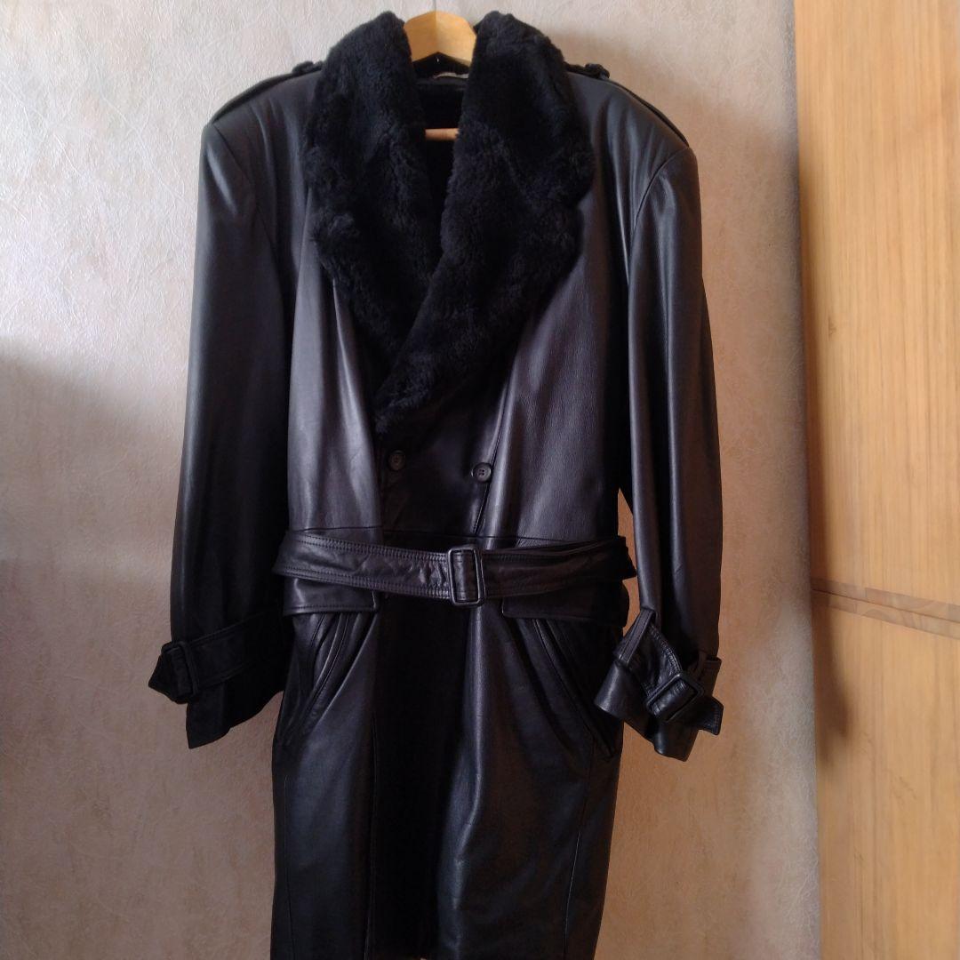 メンズティノラス 柴田恭兵 あぶない刑事 黒レザー長コート ファー襟付