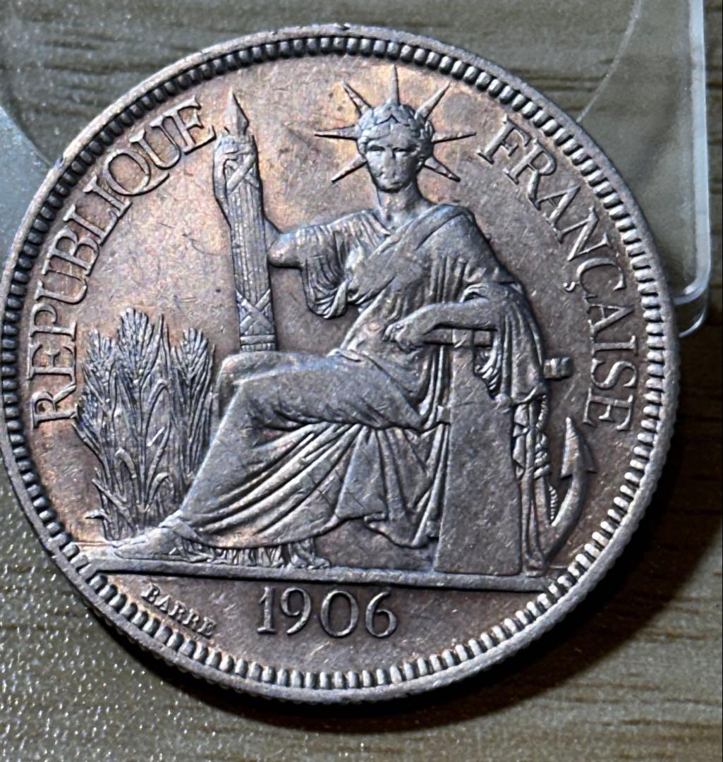 1906年 フランス領インドシナ 銀貨 0.900 美品　女神の顔は見えるB15