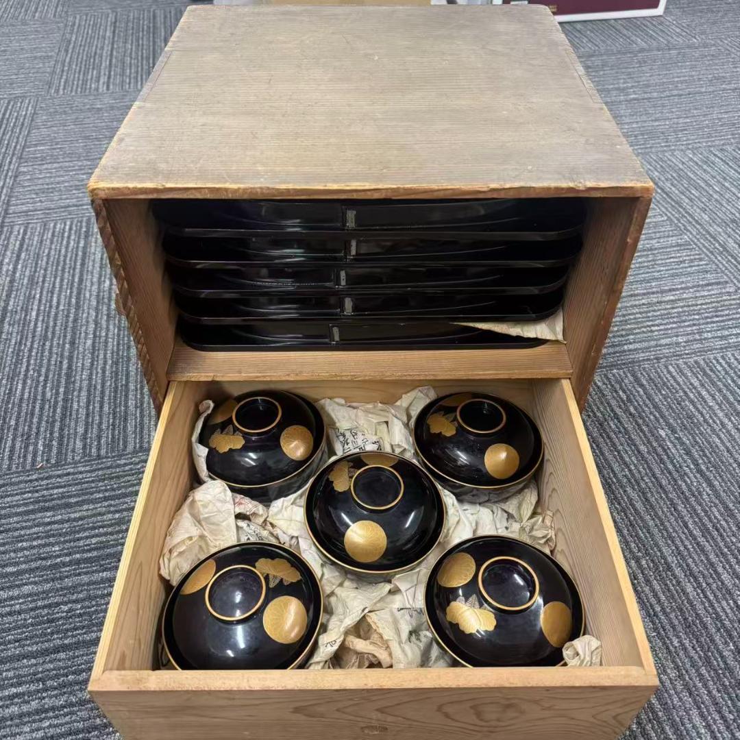 輪島塗 時代物時絵 御会席膳漆器セット 共箱