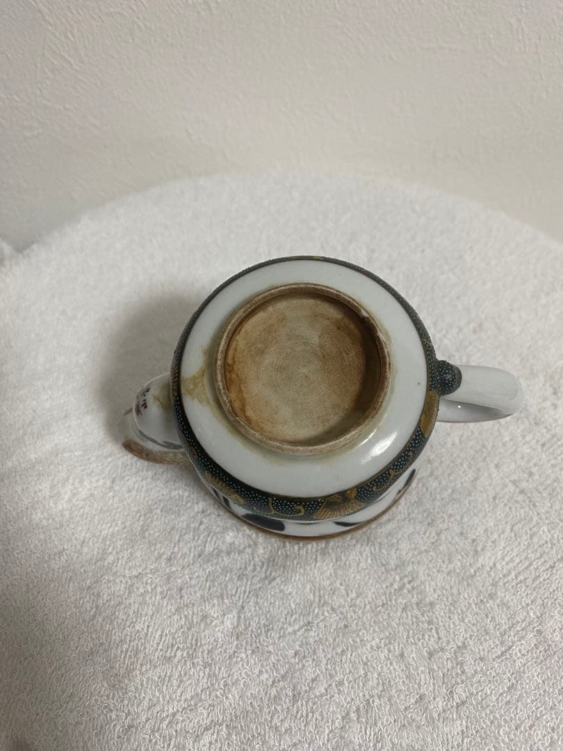 九谷焼 盛山作 錦襴手 急須 青粒金彩 骨董 古九谷