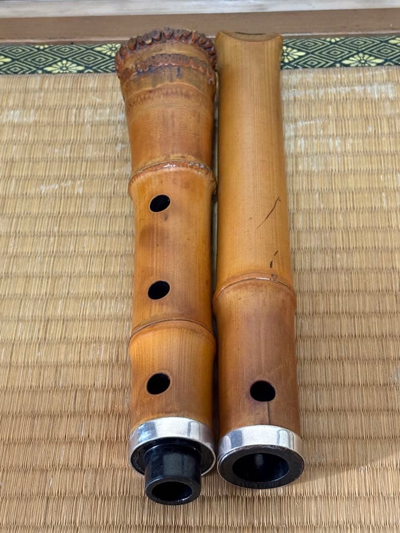 都山流尺八　銘ー玉置雪峰、芳憧調？ 銀太継　長さー約54.5センチ　古い尺八