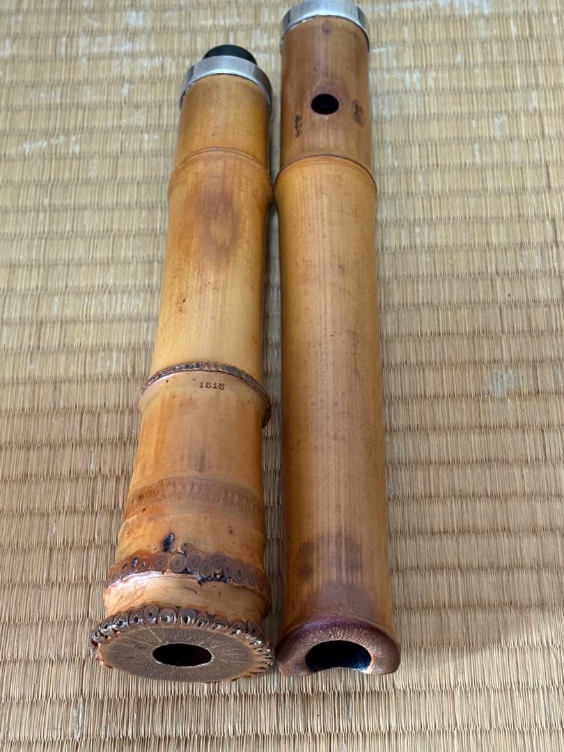 都山流尺八　銘ー玉置雪峰、芳憧調？ 銀太継　長さー約54.5センチ　古い尺八