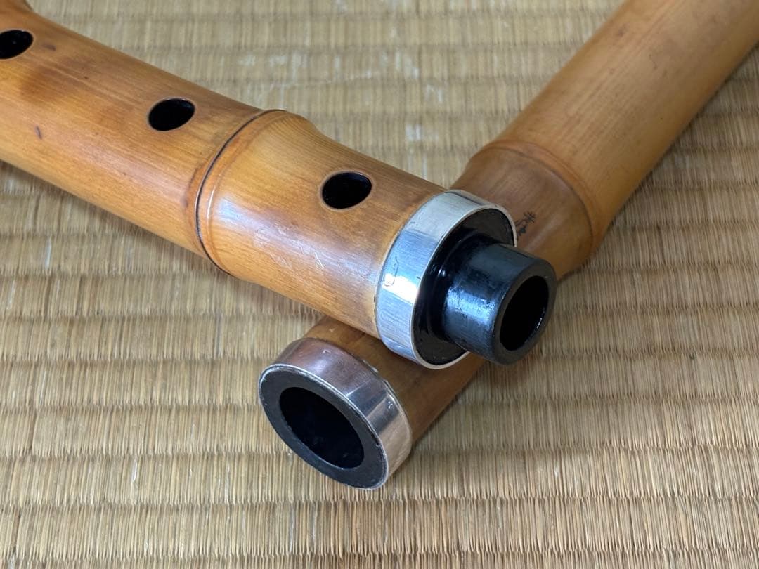 都山流尺八　銘ー玉置雪峰、芳憧調？ 銀太継　長さー約54.5センチ　古い尺八