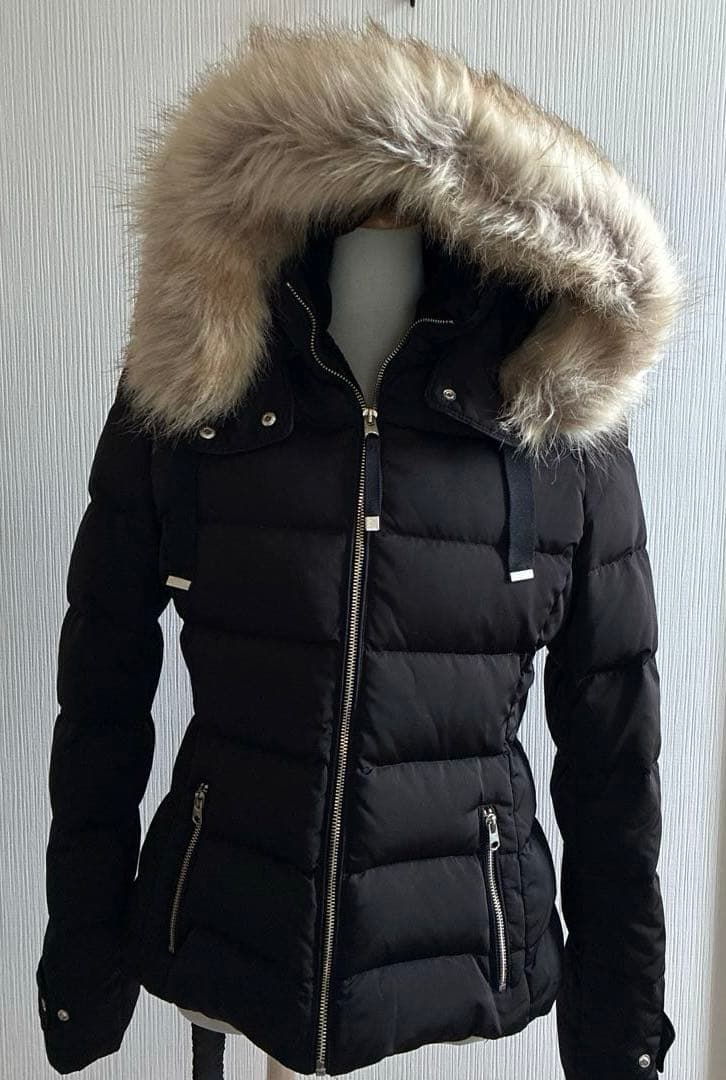 ZARA』Aライン 3way ファー付き ブラック ダウンジャケット ベルト付