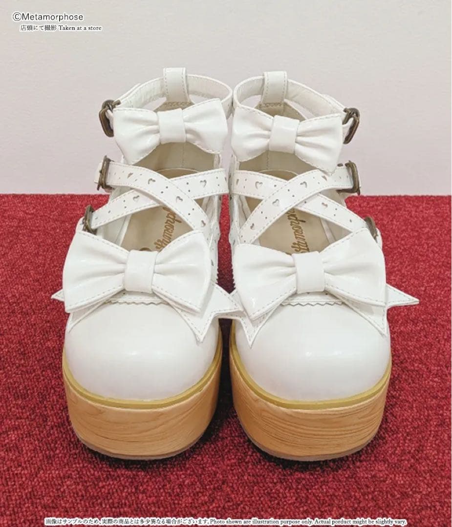 メタモルフォーゼ 木底風リボンシューズ ロリィタ ロリータ ゴスロリ 厚底