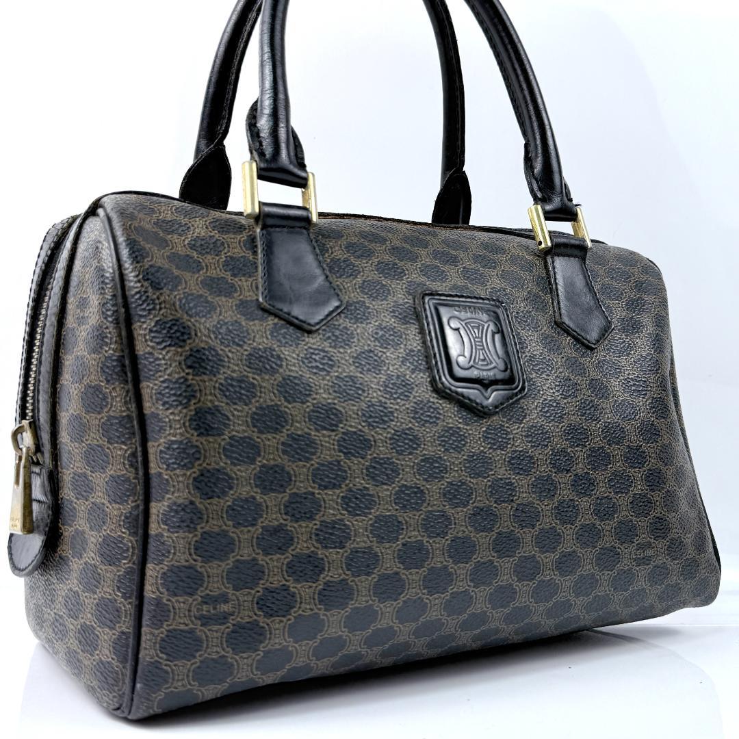 CELINE ミニボストンバッグ トリオンフ 黒 マカダム ハンドバッグ