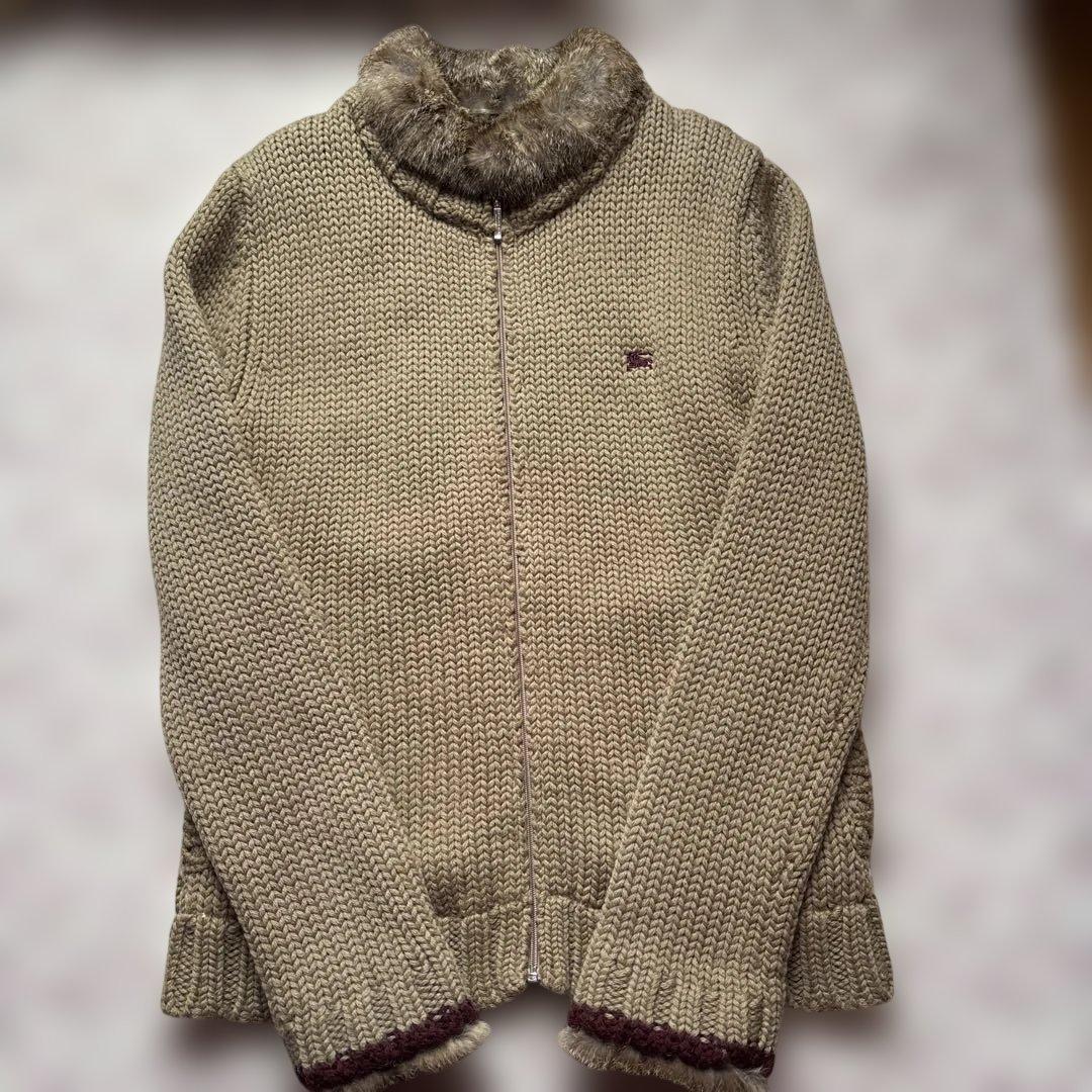 本日限定価格　バーバリーブラックレーベル　ニットブルゾンラビットファー付き