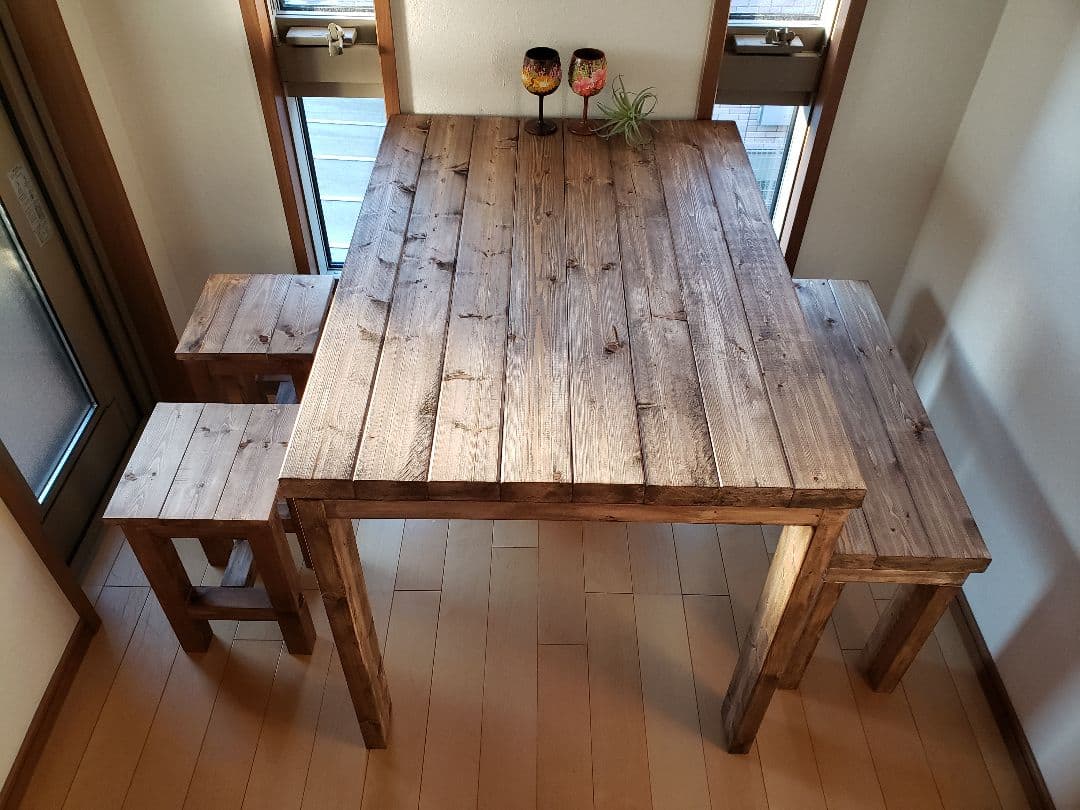 テーブル+ベンチ+スツール2脚セット