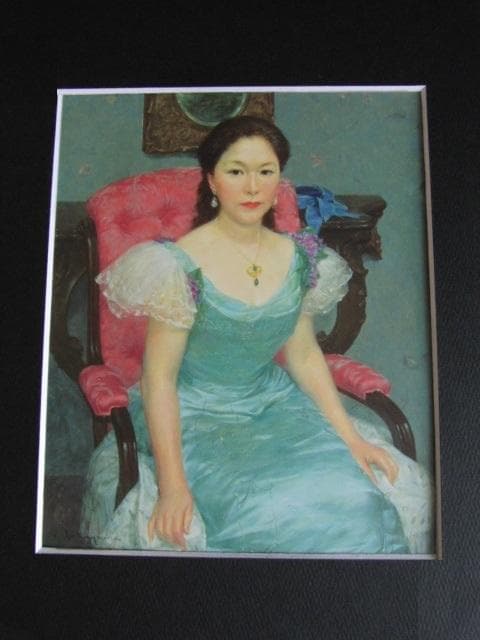 中山忠彦、【緑衣】、希少な大判額装用画集より、美品、日本人画家